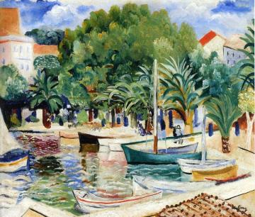 Boats in Port Artwork by Moise Kisling