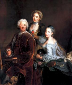 Self-portrait with Daughters Artwork by Antoine Pesne