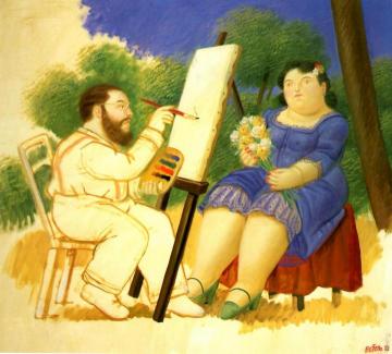 The Painter and his Model Artwork by Fernando Botero