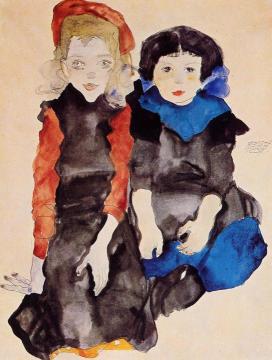 Two Little Girls Artwork by Egon Schiele
