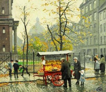 Autumn day near the Mansonic Lodge in Klerkegade 2 in Copenhagen Artwork by Paul Gustave Fischer