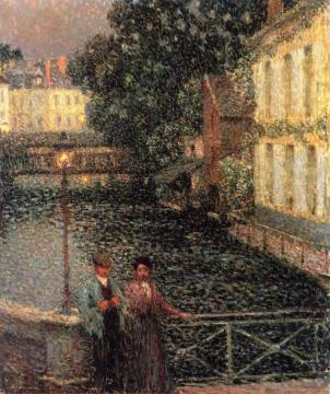 A Stroll on the Canal at Quimperle Artwork by Henri Le Sidaner