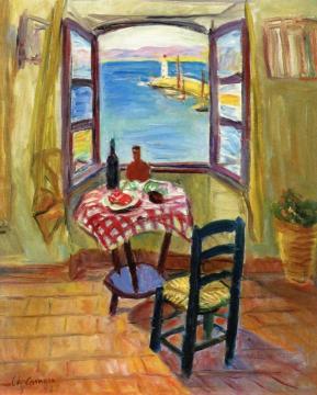 Still Life by the Studio Window, Overlooking the Port of Saint Tropez Artwork by Charles Camoin