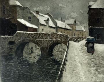 Bridge in Amiens in Winter Artwork by Fritz Thaulow