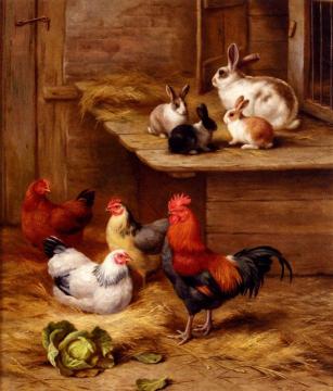 Farmyard Neighbours Artwork by Edgar Hunt