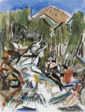 Blue Sky, Mountain Aspens, and the Roaring Hondo Artwork by John Marin