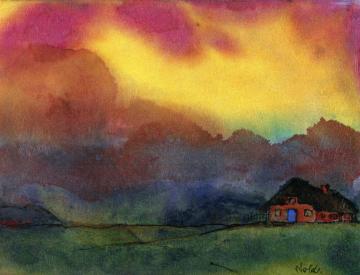 Frisian Farmhouse and Evening Clouds Artwork by Emil Nolde
