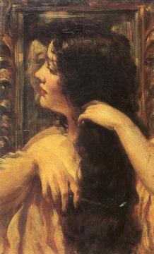Brunette Combing Her Hair Artwork by James Carroll Beckwith
