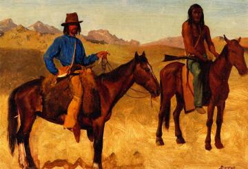 Trapper and Indian Guide on Horseback Artwork by Albert Bierstadt