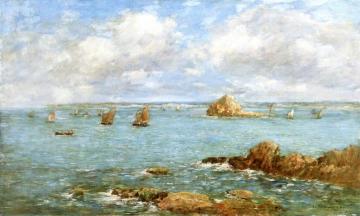 Douarnenez, Boats in the Bay Artwork by Eugène-Louis Boudin