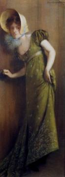 Elegant Woman In A Green Dress Artwork by Pierre Carrier-Belleuse