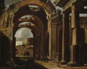 Classical Ruins With The Colosseum In The Background Artwork by Viviano Codazzi