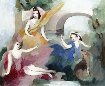 Three Girls In Front Of A Bridge Artwork by Marie Laurencin