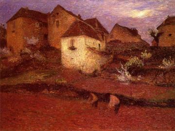 Field Workers near a Village Artwork by Henri Martin