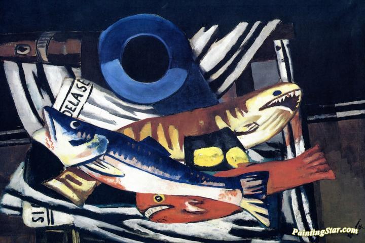 Large Still Life With Fish Artwork by Max Beckmann