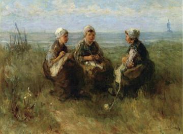 Three Women Knitting By The Sea Artwork by Jozef Israels