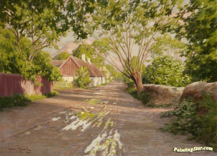 Village Street in Skåne Artwork by Johan Krouthén