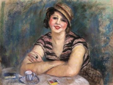 Brunette Woman At Table In Front Of A Cup Of Coffee Artwork by Charles Camoin