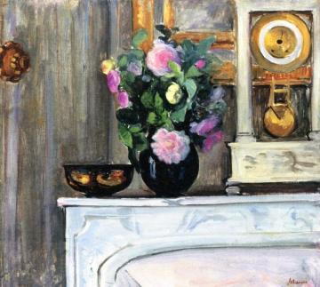 Bouquet of Flowers on a Mantlepiece Artwork by Henri Lebasque