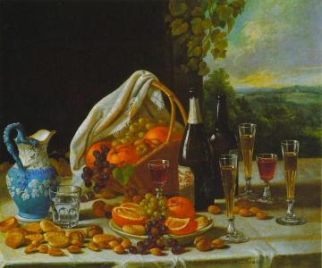 Still Life with Wine and Fruit Artwork by John F. Francis