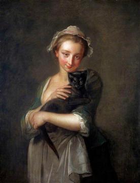 A Girl Holding A Cat Artwork by Philippe Mercier