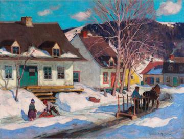 A Quebec Village Street, Winter Artwork by Clarence Gagnon
