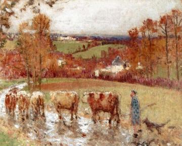 The Return of the Herd after the Rain (Creuse) Artwork by Pierre Eugène Montézin