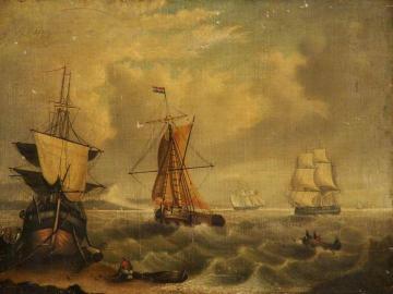 English and French Fishing Boats off Yarmouth Artwork by George Morland