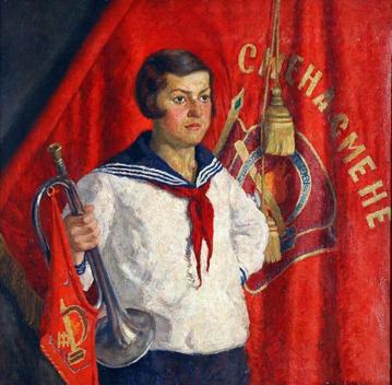 Young Pioneer with a Horn Artwork by Ilya Mashkov