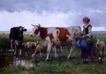 Peasant Woman with Cows and Sheep Artwork by Julien Dupre