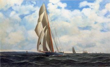 The Yacht Defender, on a Leeward Reach by Sandy Hook Artwork by Antonio Jacobsen