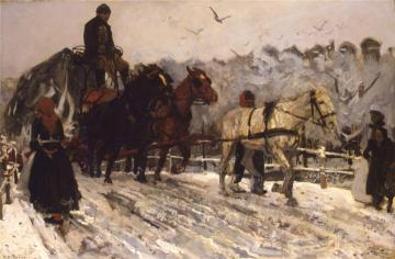 Sleperspaarden in de sneeuw Artwork by George Heidrik Breitner