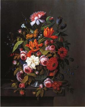 Summer Flowers in a Glass Bowl Artwork by Severin Roesen