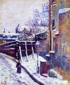 Montmartre, Snow Covered Street Artwork by Maximilien Luce