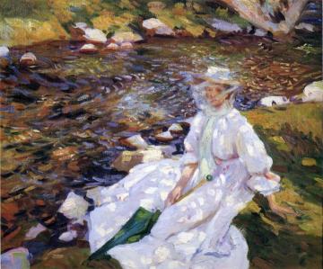 Jane Emmet de Glehn by a stream, Val d'Aosta Artwork by Wilfred Gabriel De Glehn