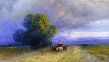 Ox Cart Crossing a Flooded Plain Artwork by Ivan Constantinovich Aivazovsky