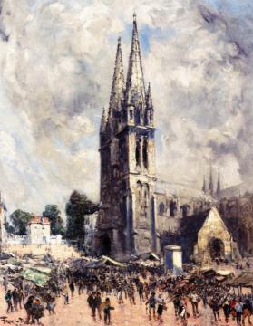 Noyon, Place de la Cathedral Artwork by Frank Myers Boggs