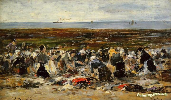Etretat, Laundresses on the Beach, Low Tide Artwork by Eugène-Louis Boudin
