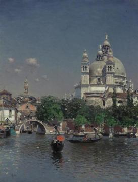 Venetian Lagoon Near Church of Santa Maria della Salute Artwork by Martin Rico y Ortega