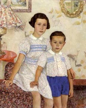 Two Children In An Interior Artwork by Leon De Smet