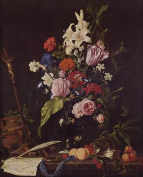 Flower Still-life with Crucifix and Skull Artwork by Jan Davidsz De Heem