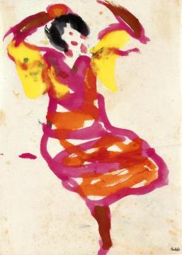 Dancer, Dress Red, Orange and Yellow Artwork by Emil Nolde