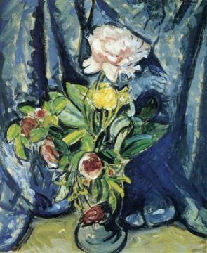 Flowers Against a Blue Drape Artwork by Alfred Henry Maurer