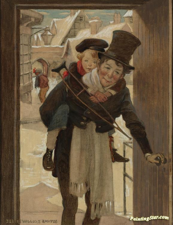 Tiny Tim And Bob Cratchit On Christmas Day (study) Artwork by Jessie Willcox Smith