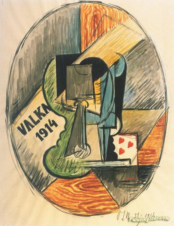 Still Life with a Cup nad Card Artwork by Otakar Nejedlý