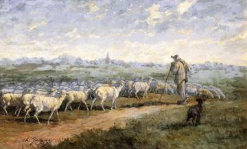 Landscape with a Flock of Sheep Artwork by Charles-Émile Jacque