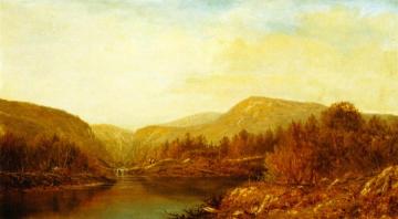 Autumn Landscape with Boy Fishing Artwork by Charles W. Knapp