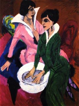 Two Women with a Washbasin Artwork by Ernst Ludwig Kirchner