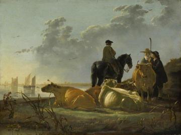 Peasants and Cattle by the River Merwede Artwork by Aelbert Cuyp