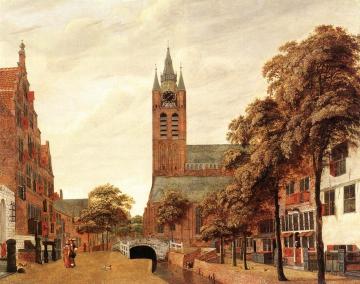 View of Delft with Old Church Artwork by Jan van der Heyden